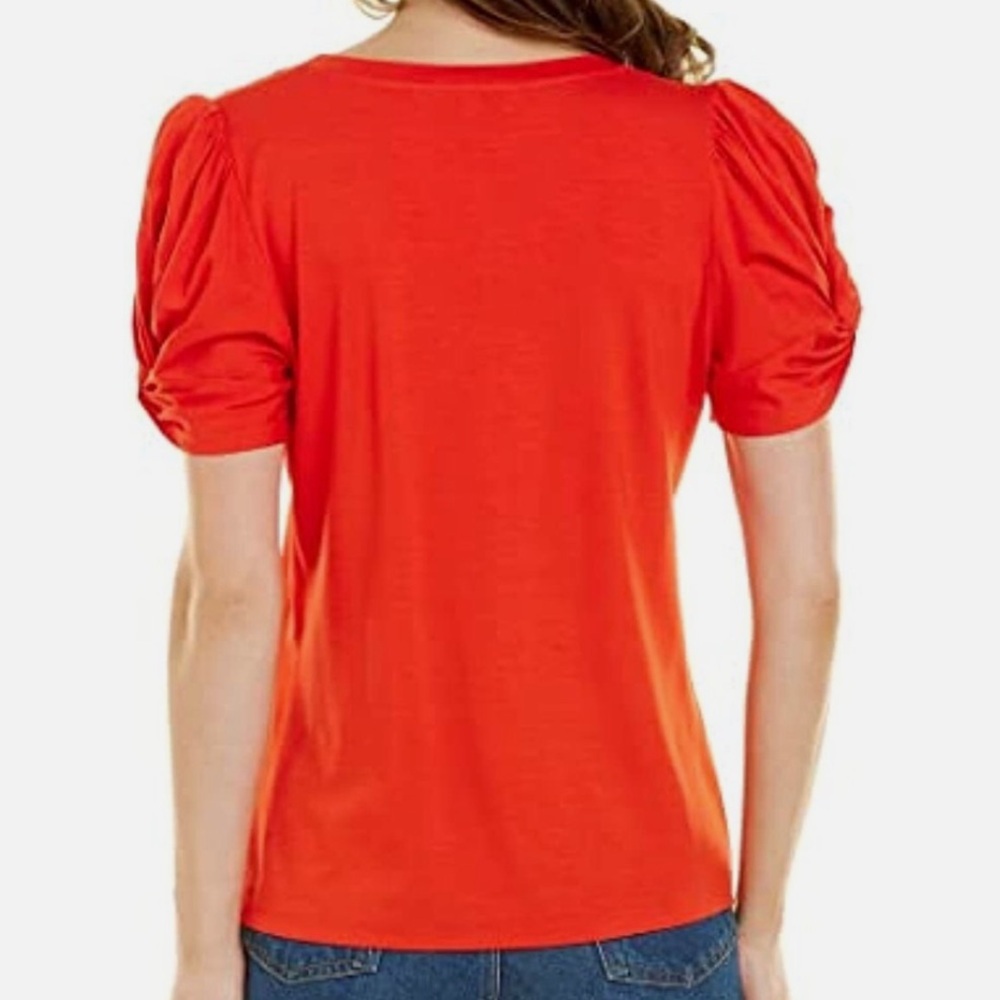 Trina Turk Orange Blouse with Puff Sleeves and Relaxed Style sz M - Picture 2 of 9